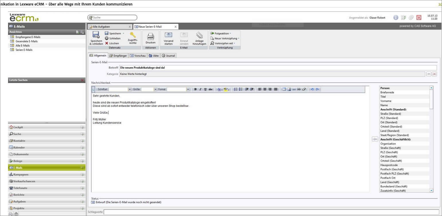 Lexware CRM Screenshot